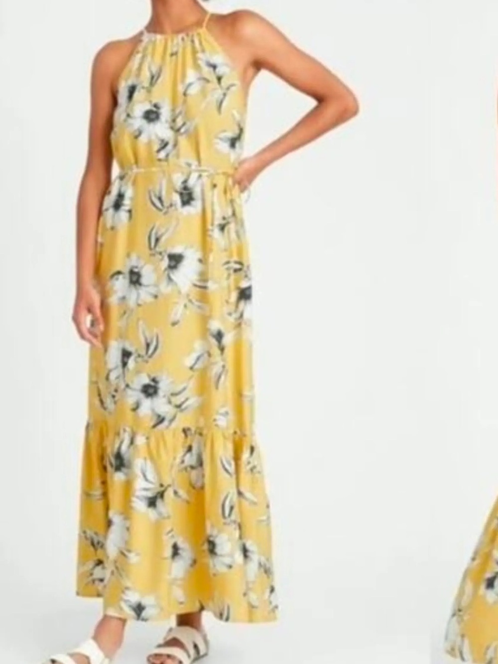 Banana Republic Petite Yellow Floral Halter Maxi Dress